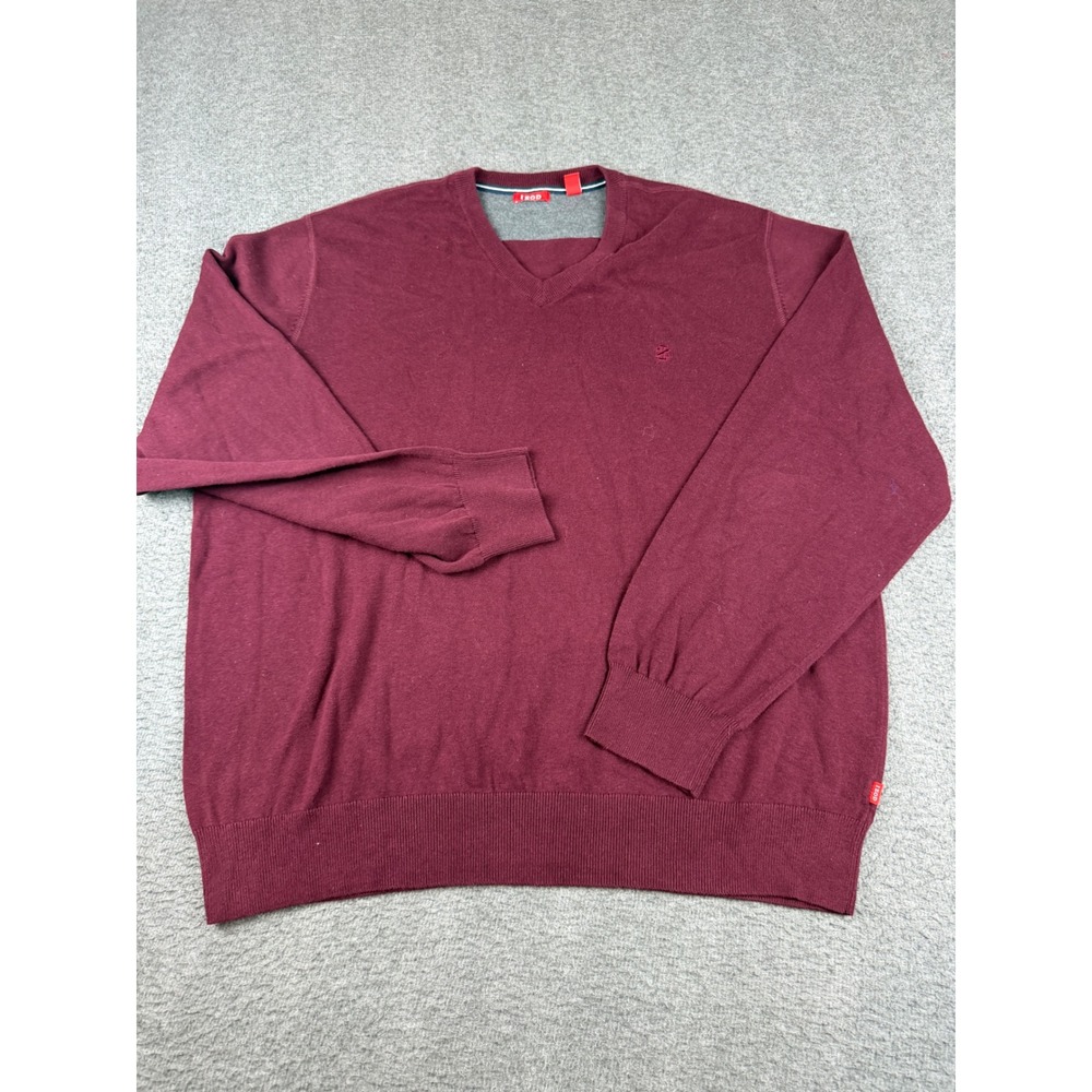 IZOD V-Neck Sweater Men's XXL Burgundy Long Sleeve Knit Pullover